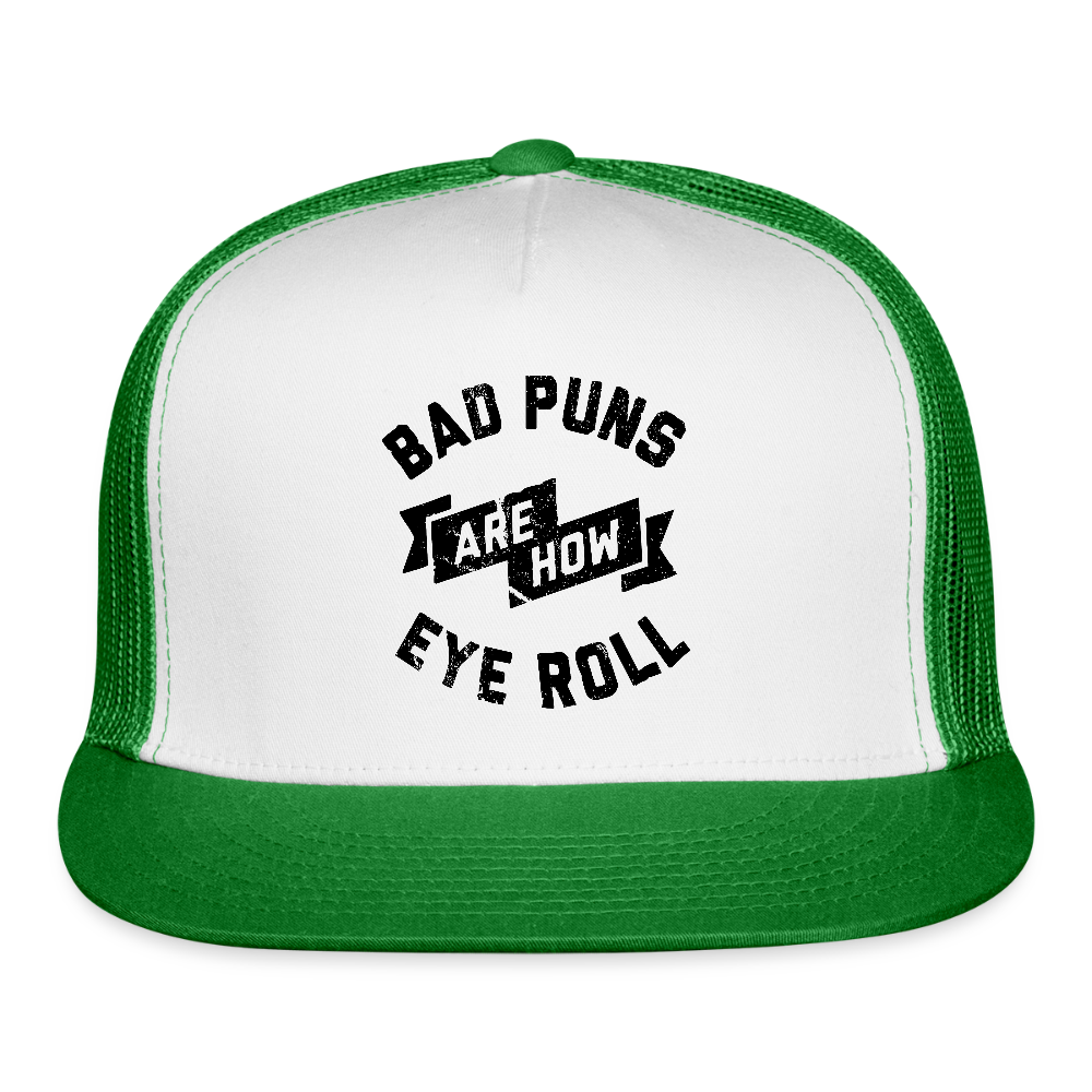 Bad Puns Trucker Hat - white/kelly green