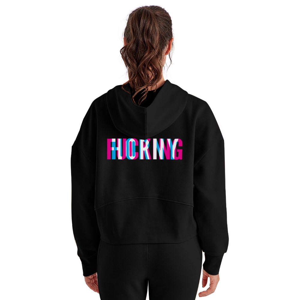 F*cking H*rny - Half Zip Cropped Hoodie - black