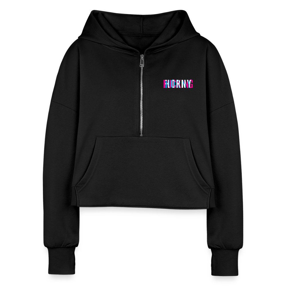 F*cking H*rny - Half Zip Cropped Hoodie - black