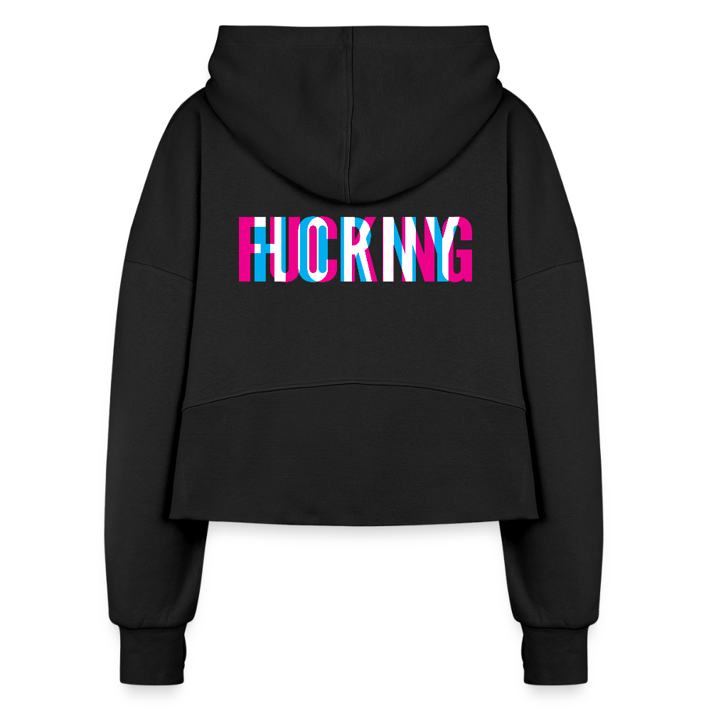 F*cking H*rny - Half Zip Cropped Hoodie - black