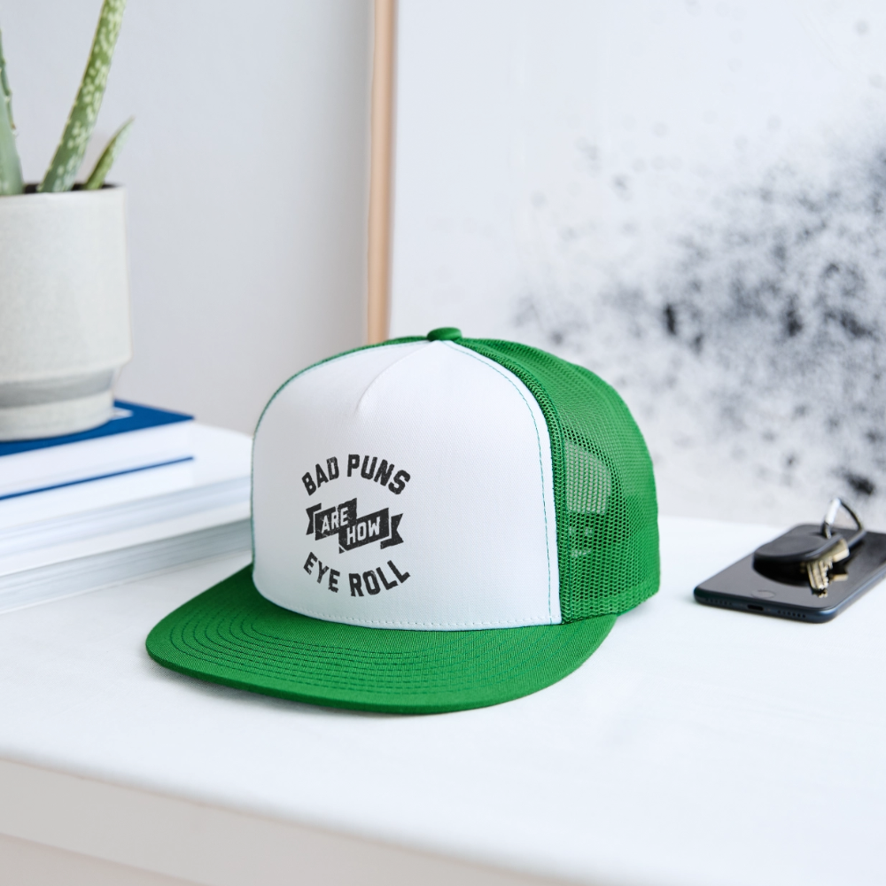 Bad Puns Trucker Hat - white/kelly green