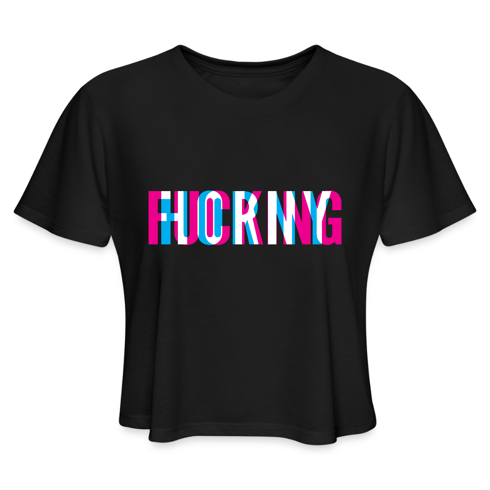 F*cking H*rny Women's Cropped T-Shirt - black