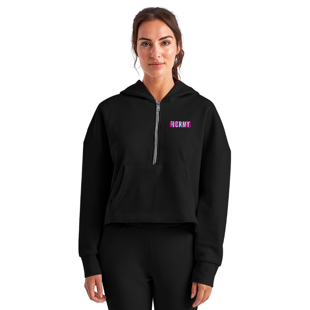 F*cking H*rny - Half Zip Cropped Hoodie - black